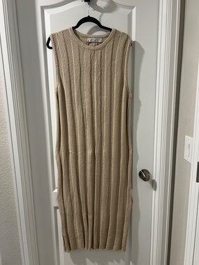 Free People Knit Crewneck Sweater Dress in Beige